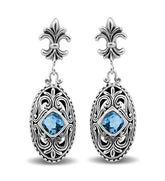 SE-2389-BT Sterling Silver Earring With Blue Topaz Q. Jewelry Bali Designs Inc